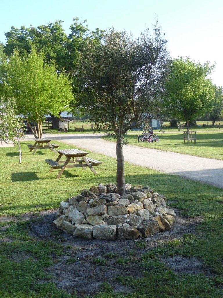 Tables de pique-nique au camping GCA, aire naturelle de camping en Gironde